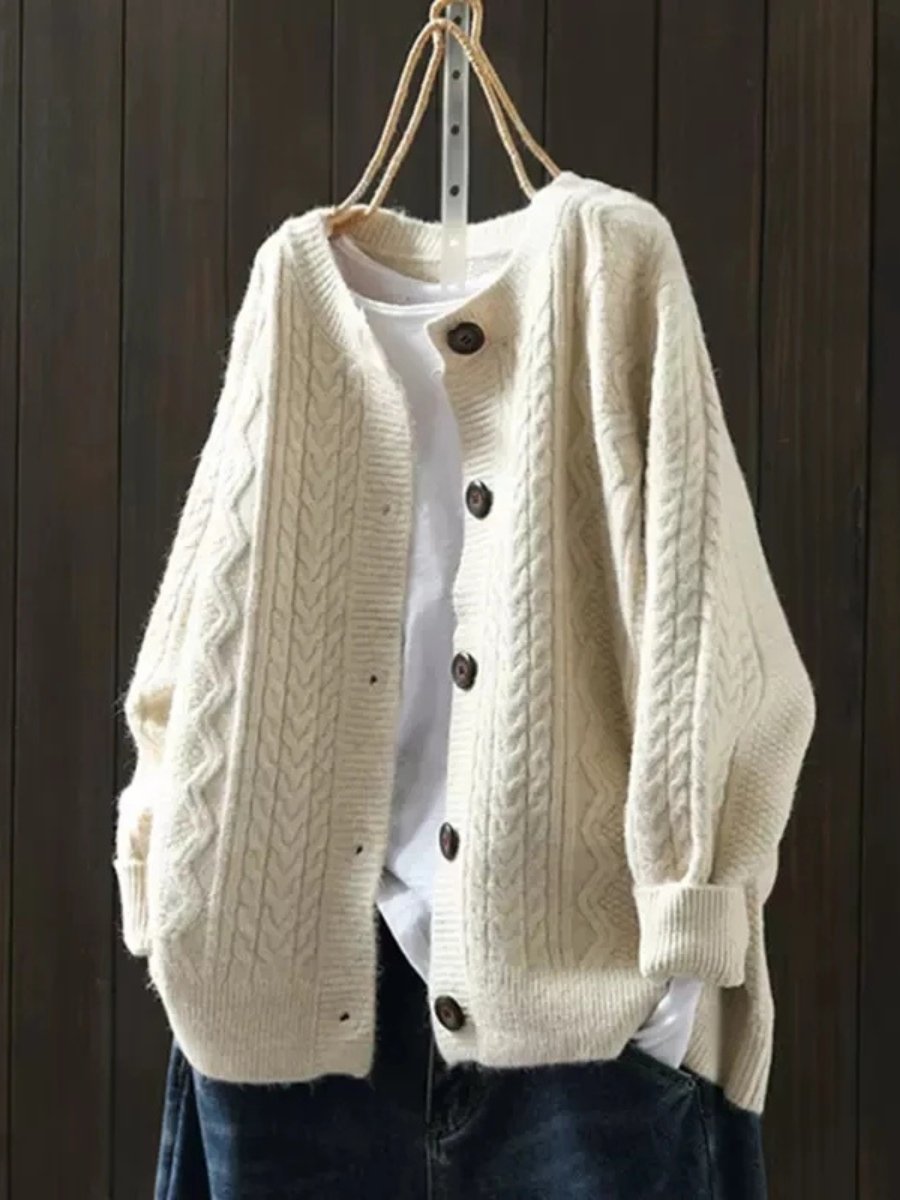 Women's Oversized Cable-Knit Cardigan Button-Down Sweater Cozy Fall Winter Layering - Lolly 