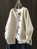 Women's Oversized Cable-Knit Cardigan Button-Down Sweater Cozy Fall Winter Layering - Lolly 