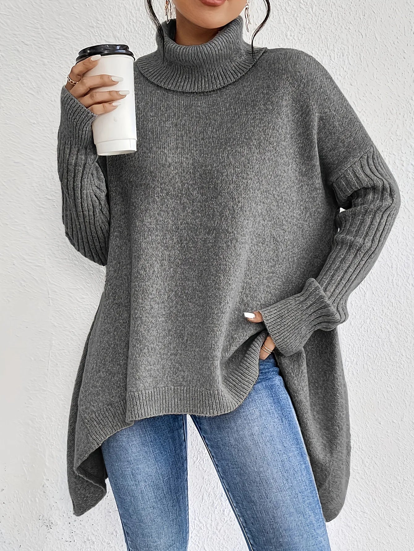 Women's Oversized Cashmere Turtleneck Sweater Loose Warm Soft Knit Casual Winter Cozy – Ella - Lolly 