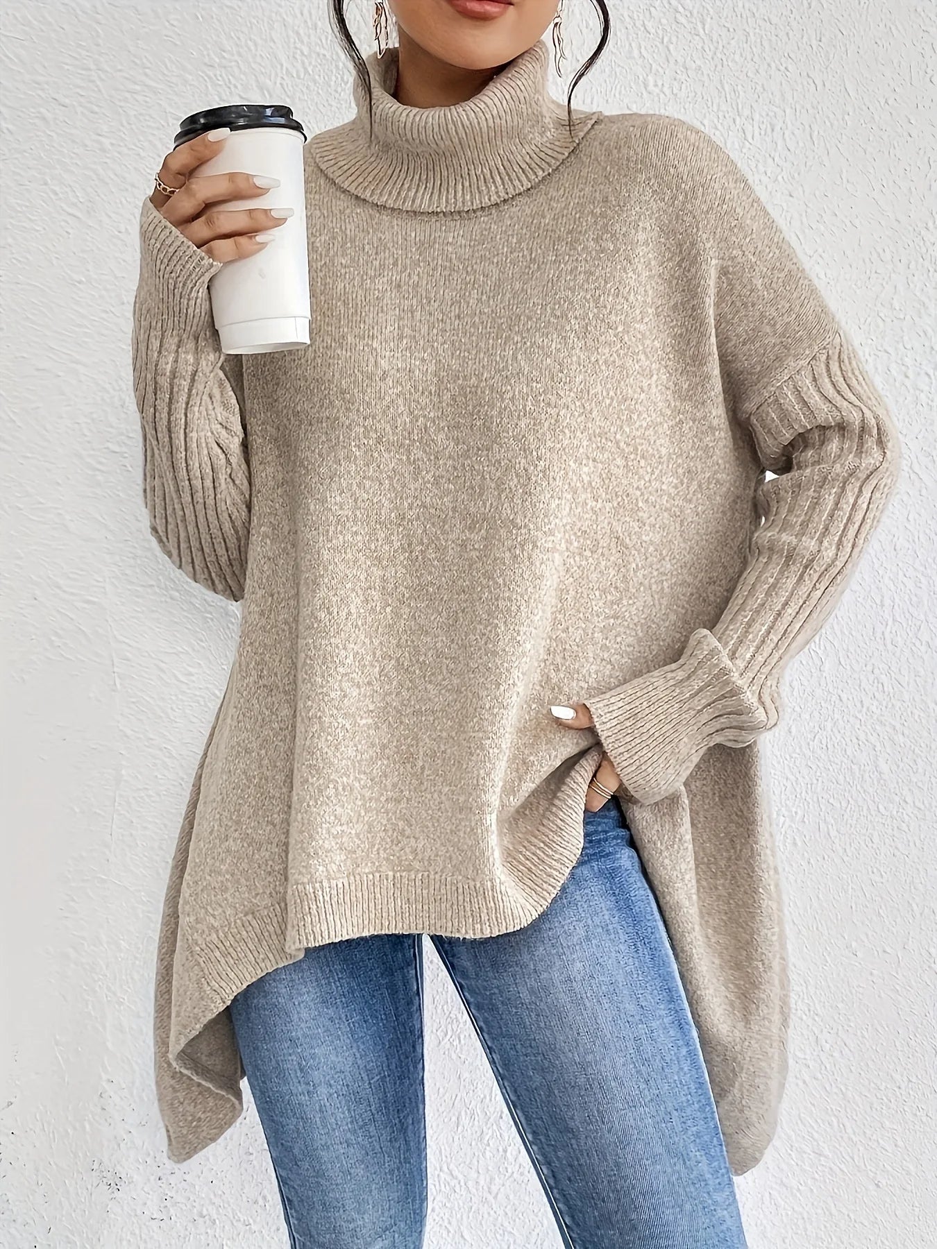 Women's Oversized Cashmere Turtleneck Sweater Loose Warm Soft Knit Casual Winter Cozy – Ella - Lolly 
