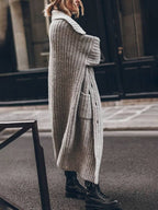 Women's Oversized Chunky Knit Longline Cardigan Drop Shoulder Lapel Winter Layering - Lolly 