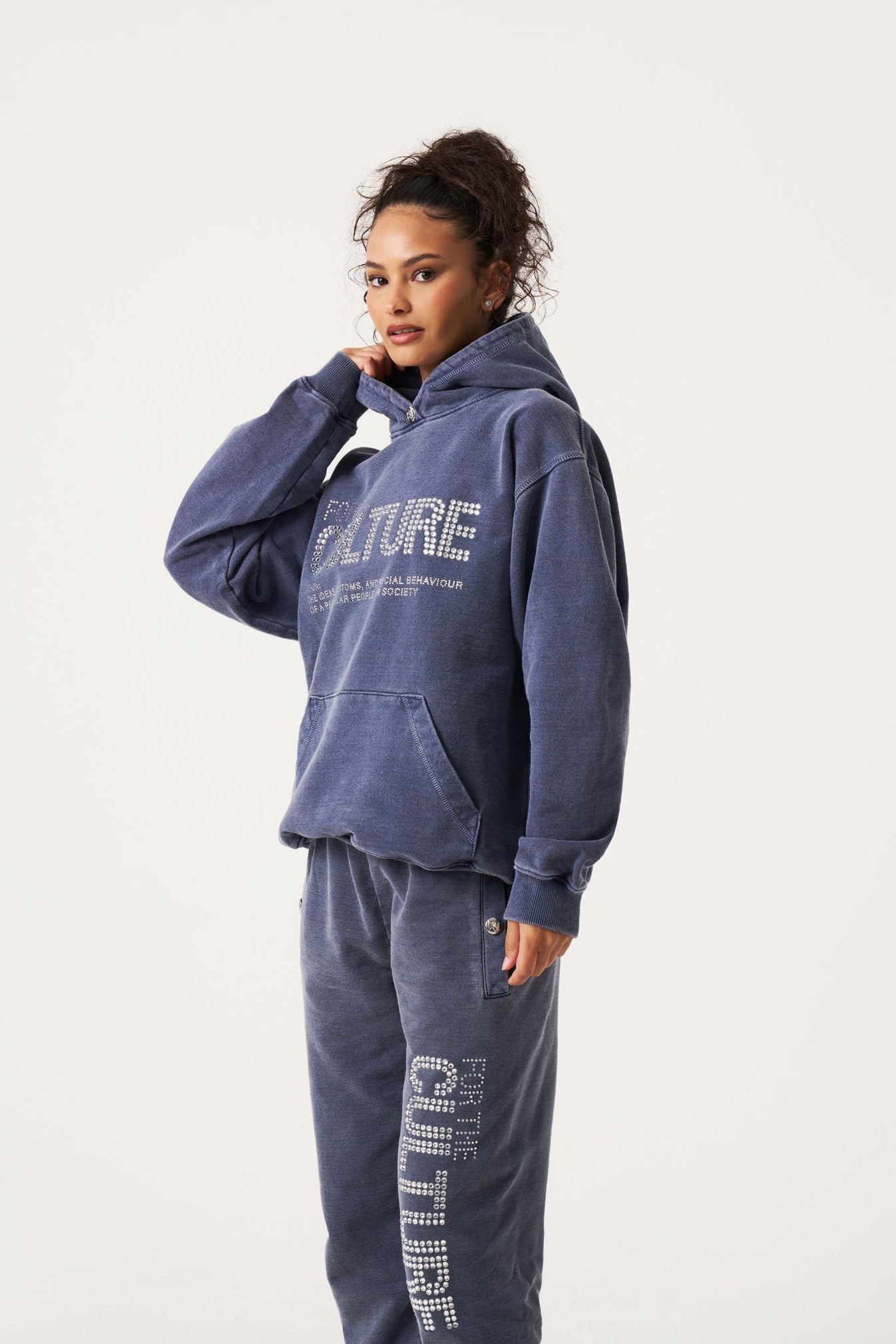 Women's Oversized Graphic Hoodie Rhinestone Streetwear Casual Pullover - Lolly 