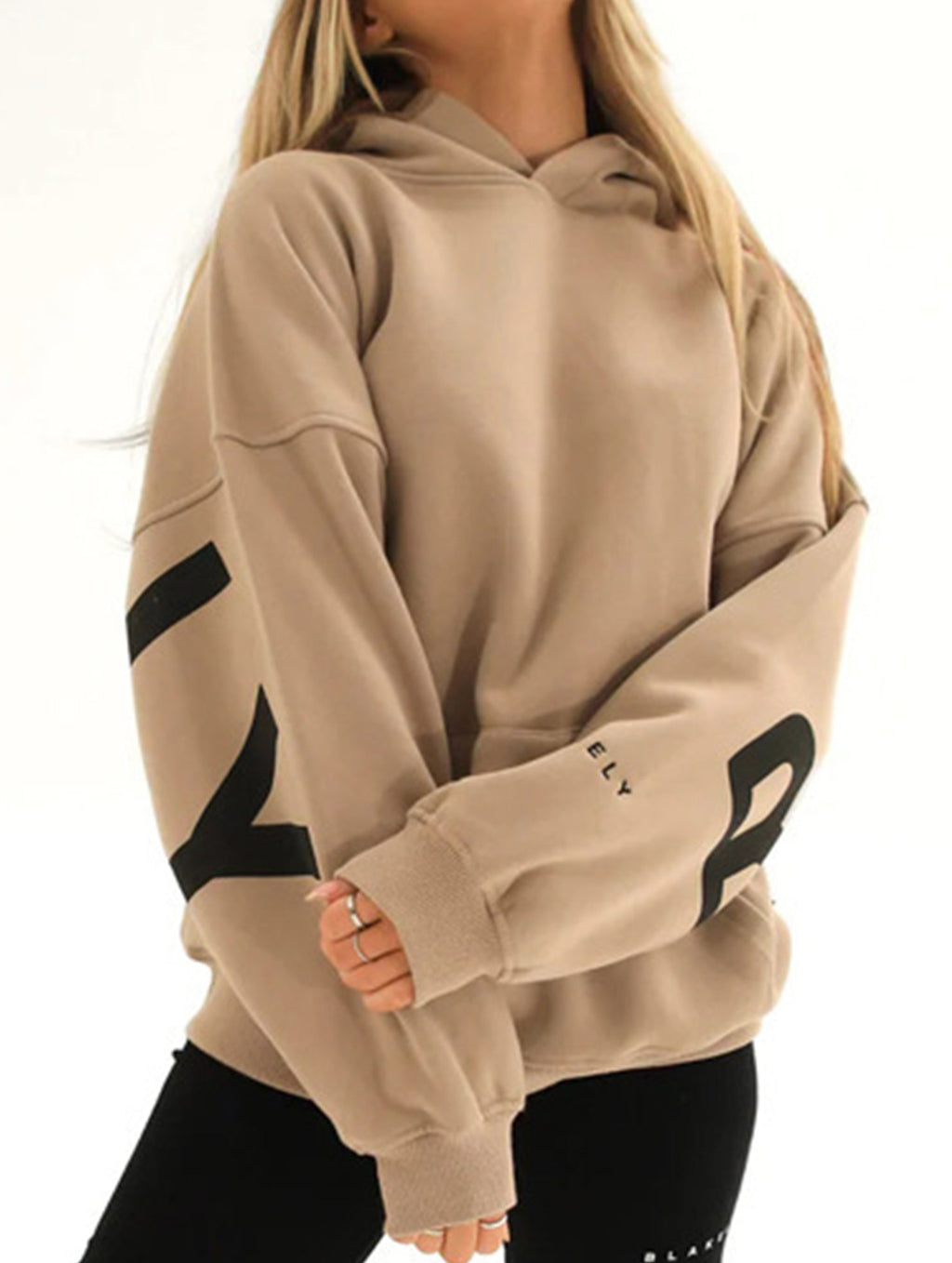 Women's Oversized Graphic Letter Hoodie Casual Streetwear Everyday Cozy Loose Fit Pullover Sweatshirt – Blue Grey - Lolly 