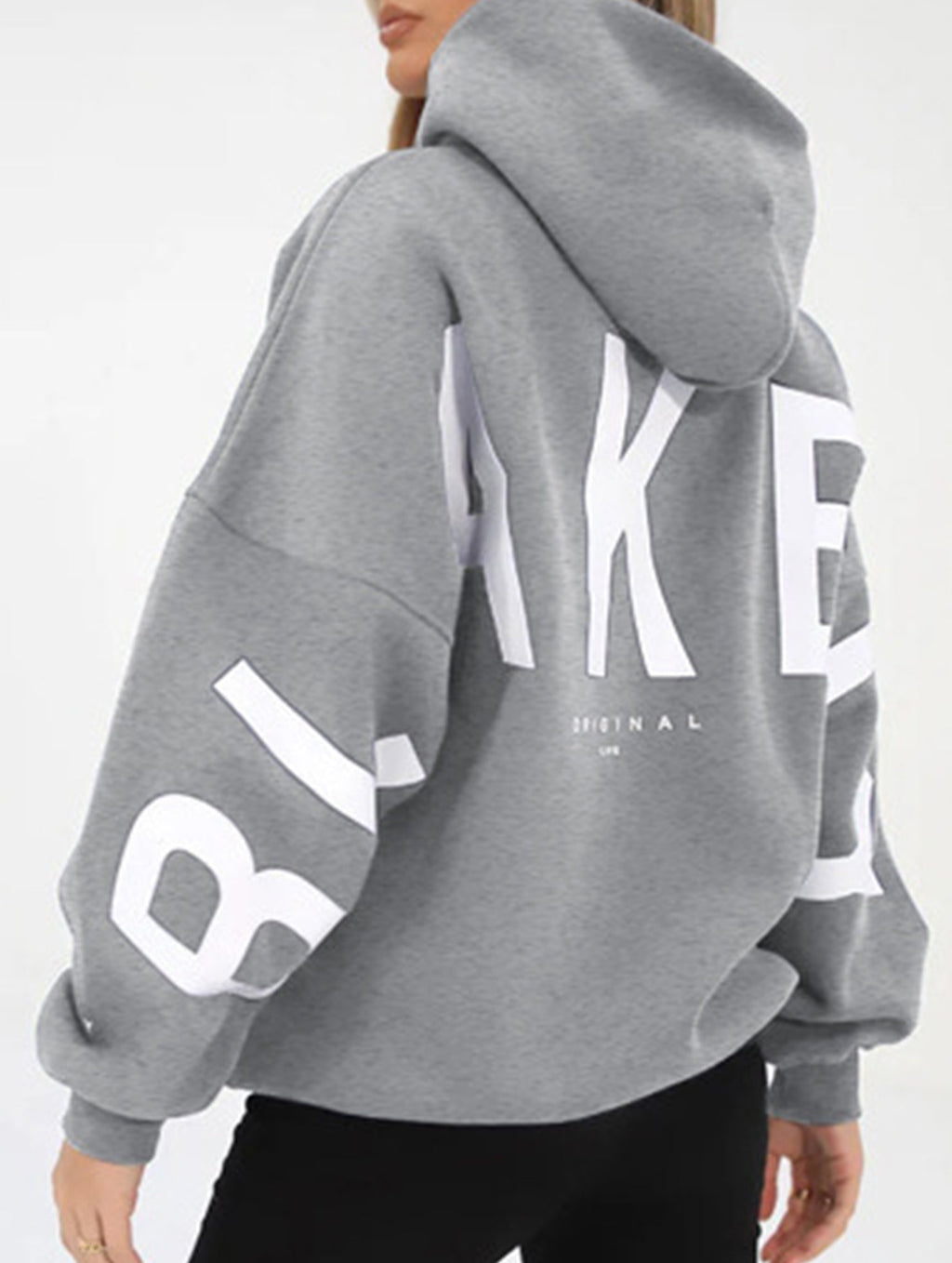 Women's Oversized Graphic Letter Hoodie Casual Streetwear Everyday Cozy Loose Fit Pullover Sweatshirt – Blue Grey - Lolly 