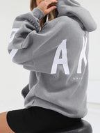 Women's Oversized Graphic Letter Hoodie Casual Streetwear Everyday Cozy Loose Fit Pullover Sweatshirt – Blue Grey - Lolly 