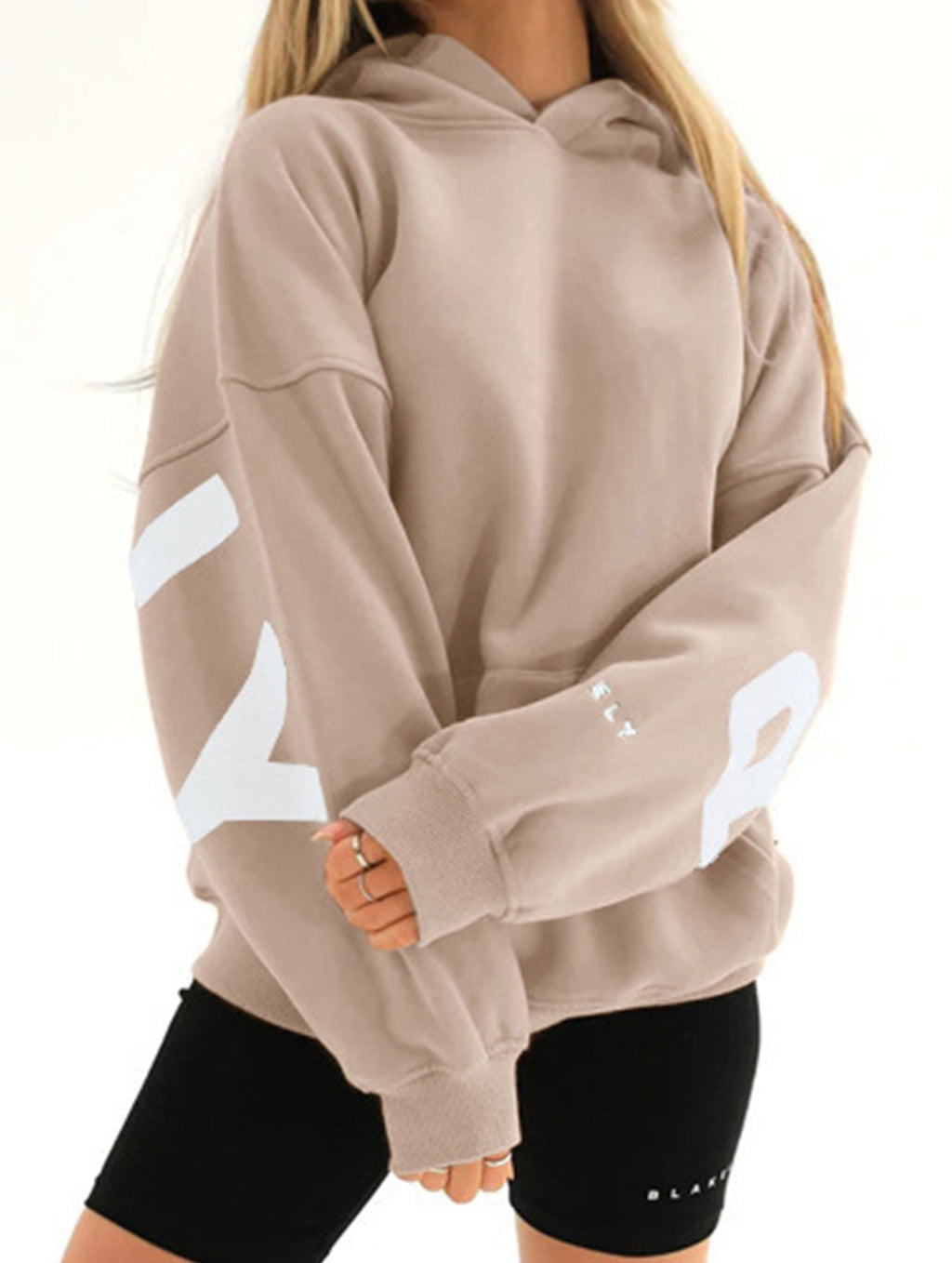 Women's Oversized Graphic Letter Hoodie Casual Streetwear Everyday Cozy Loose Fit Pullover Sweatshirt – Blue Grey - Lolly 