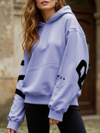 Women's Oversized Graphic Letter Hoodie Casual Streetwear Everyday Cozy Loose Fit Pullover Sweatshirt – Blue Grey - Lolly 
