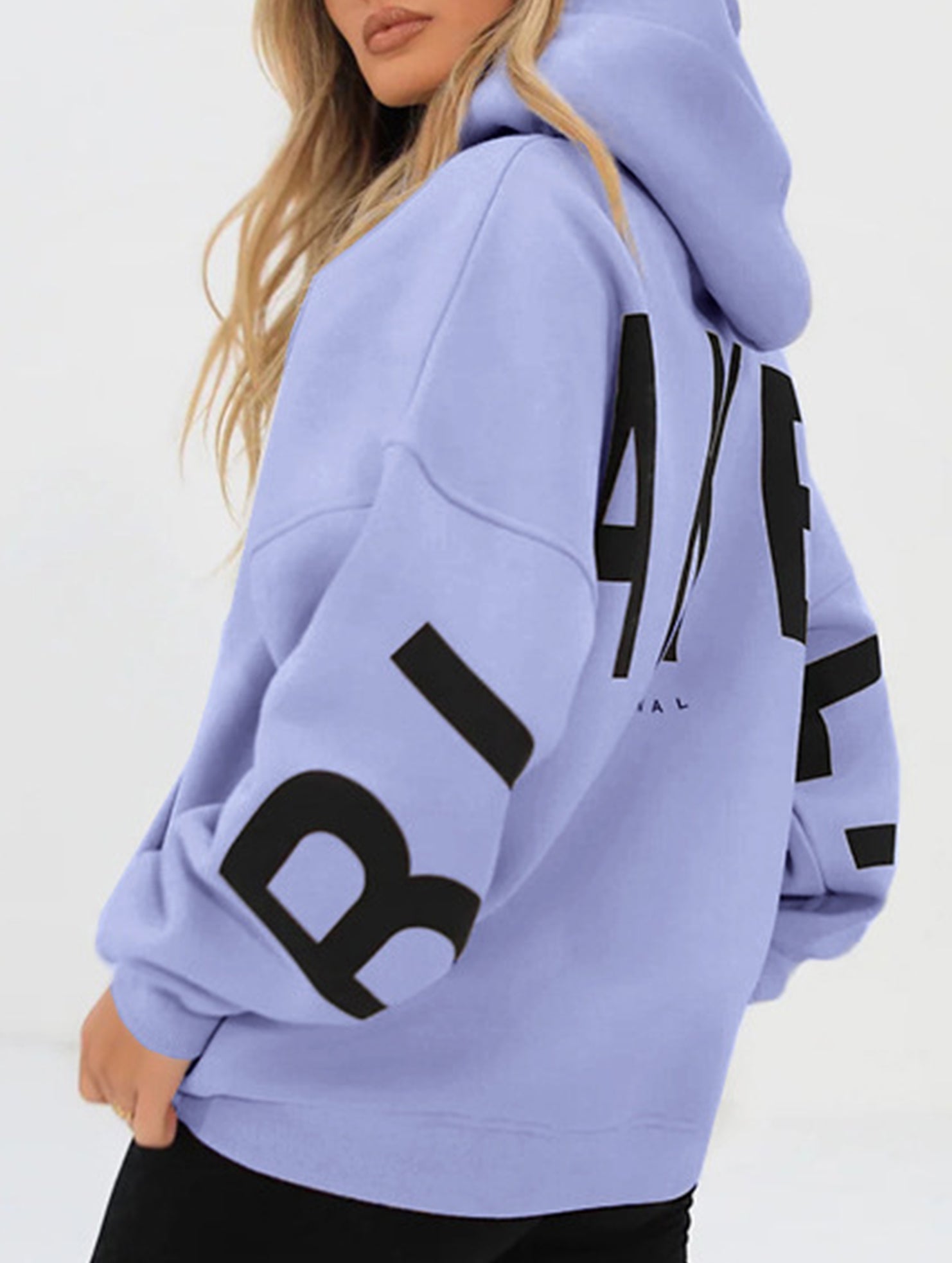 Women's Oversized Graphic Letter Hoodie Casual Streetwear Everyday Cozy Loose Fit Pullover Sweatshirt – Blue Grey - Lolly 