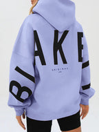 Women's Oversized Graphic Letter Hoodie Casual Streetwear Everyday Cozy Loose Fit Pullover Sweatshirt – Blue Grey - Lolly 