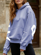 Women's Oversized Graphic Letter Hoodie Casual Streetwear Everyday Cozy Loose Fit Pullover Sweatshirt – Blue Grey - Lolly 
