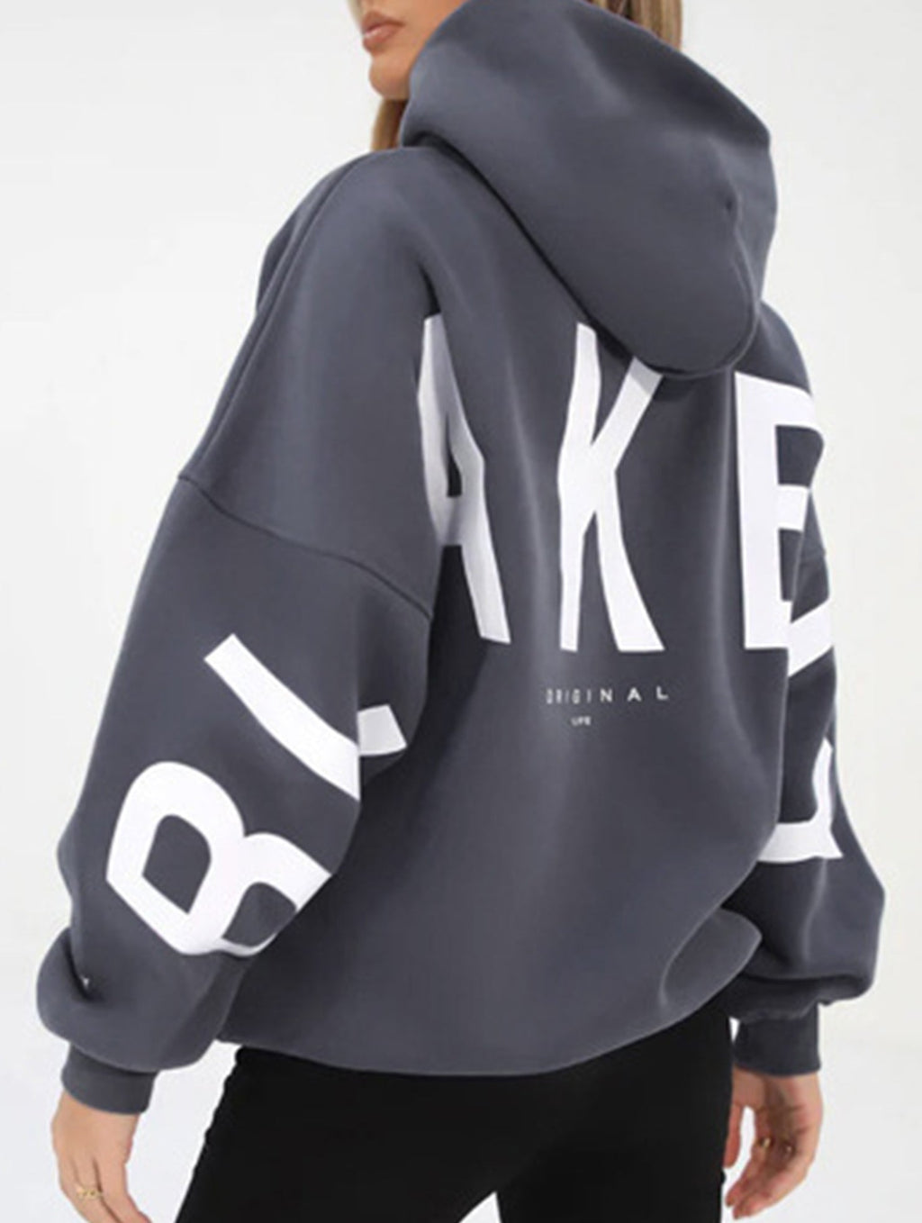 Women's Oversized Graphic Letter Hoodie Casual Streetwear Everyday Cozy Loose Fit Pullover Sweatshirt – Blue Grey - Lolly 