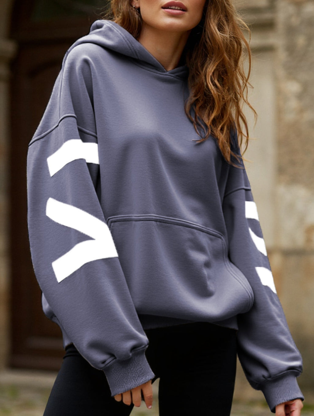 Women's Oversized Graphic Letter Hoodie Casual Streetwear Everyday Cozy Loose Fit Pullover Sweatshirt – Blue Grey - Lolly 