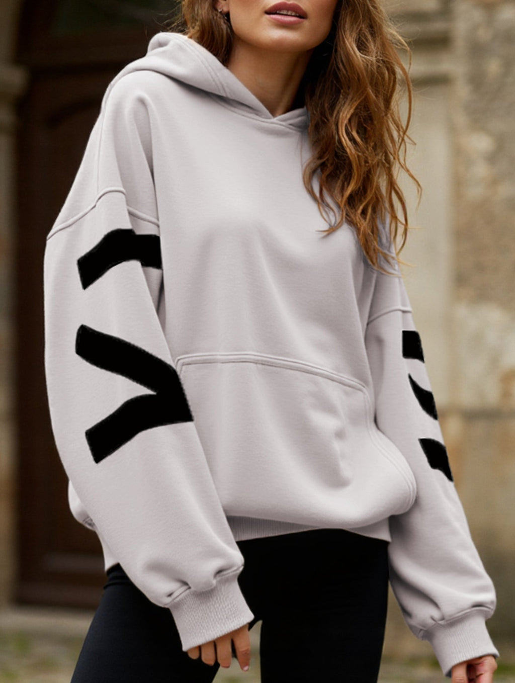 Women's Oversized Graphic Letter Hoodie Casual Streetwear Everyday Cozy Loose Fit Pullover Sweatshirt – Blue Grey - Lolly 