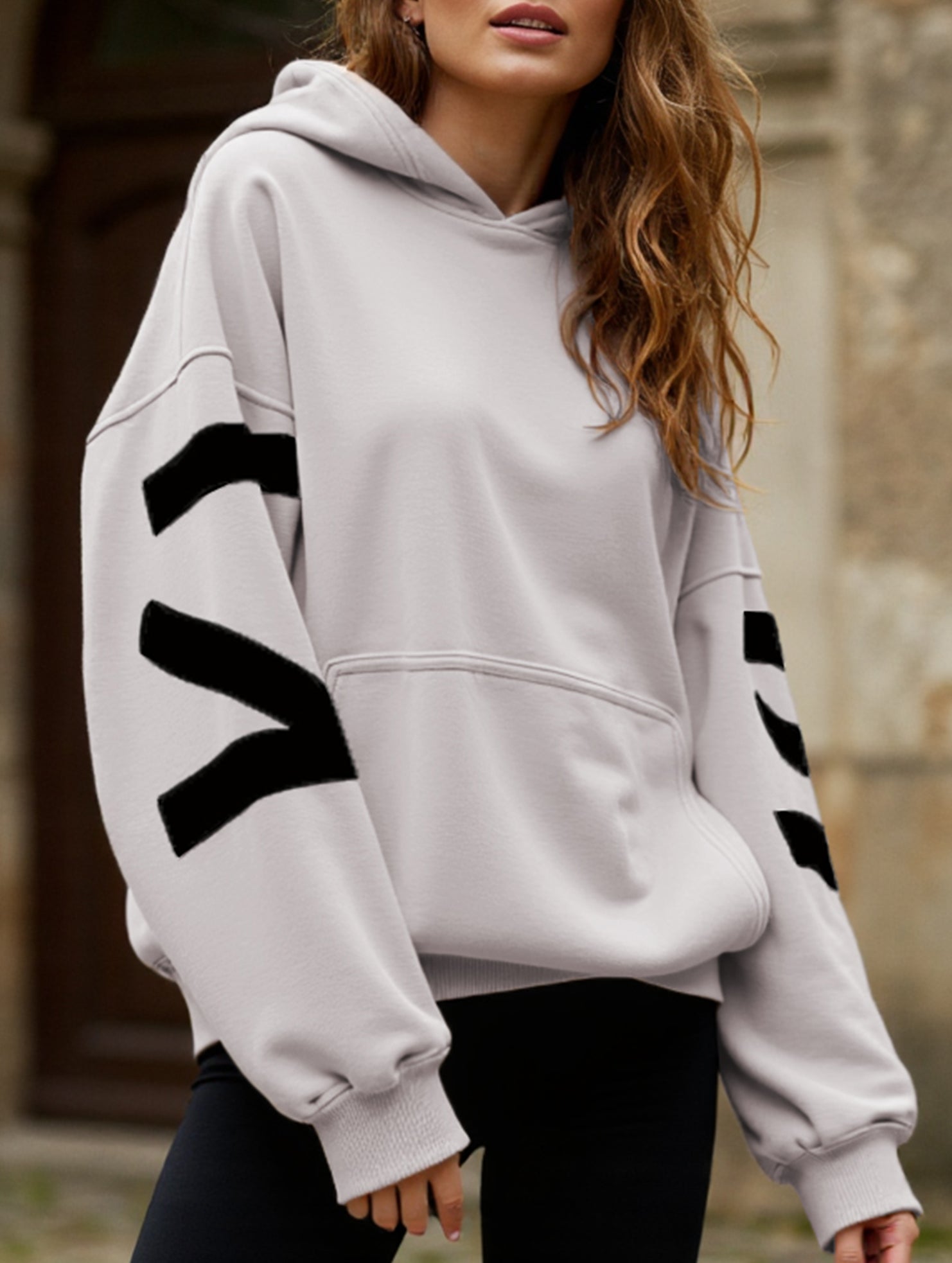 Women's Oversized Graphic Letter Hoodie Casual Streetwear Everyday Cozy Loose Fit Pullover Sweatshirt – Blue Grey - Lolly 