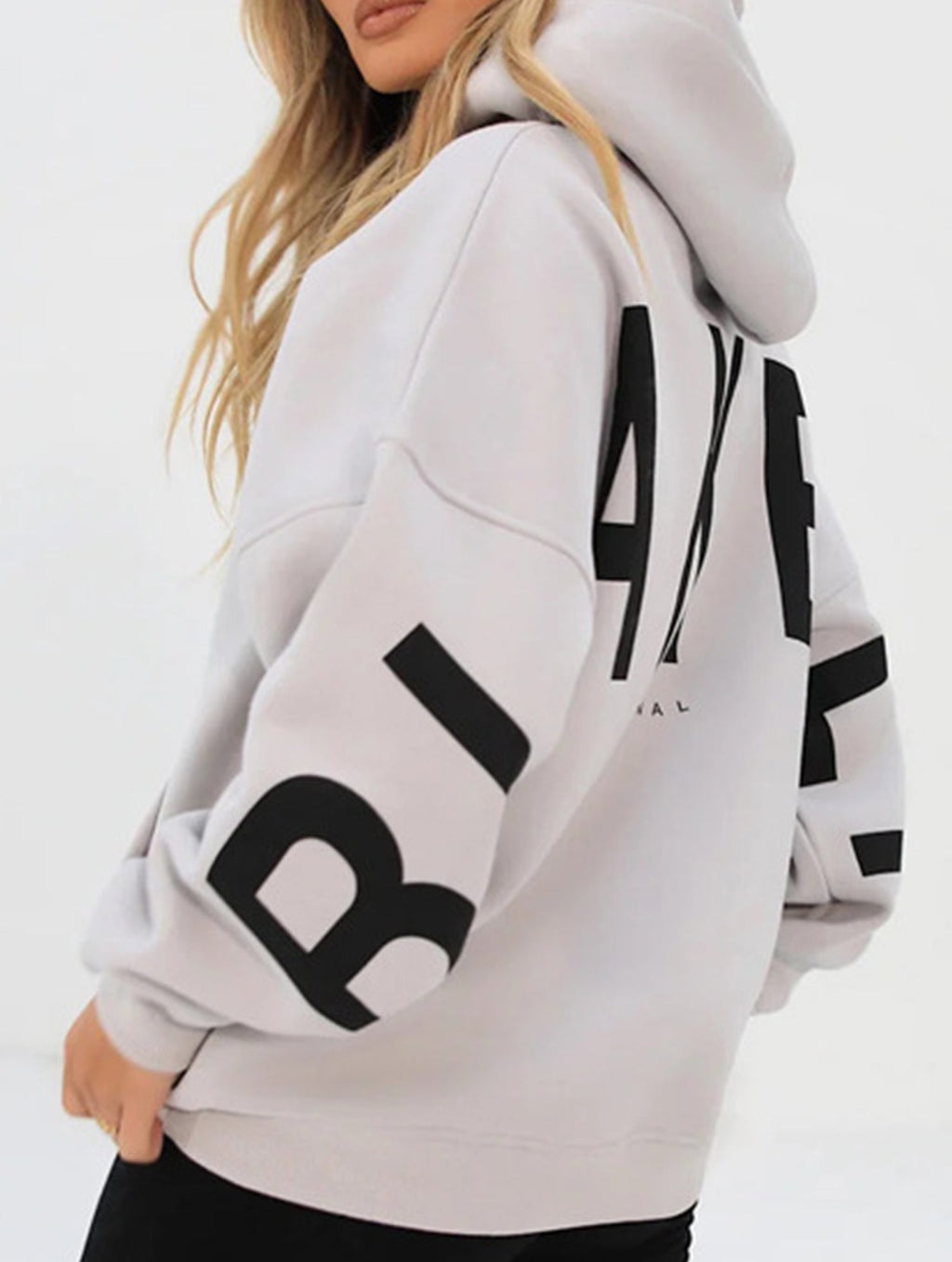 Women's Oversized Graphic Letter Hoodie Casual Streetwear Everyday Cozy Loose Fit Pullover Sweatshirt – Blue Grey - Lolly 