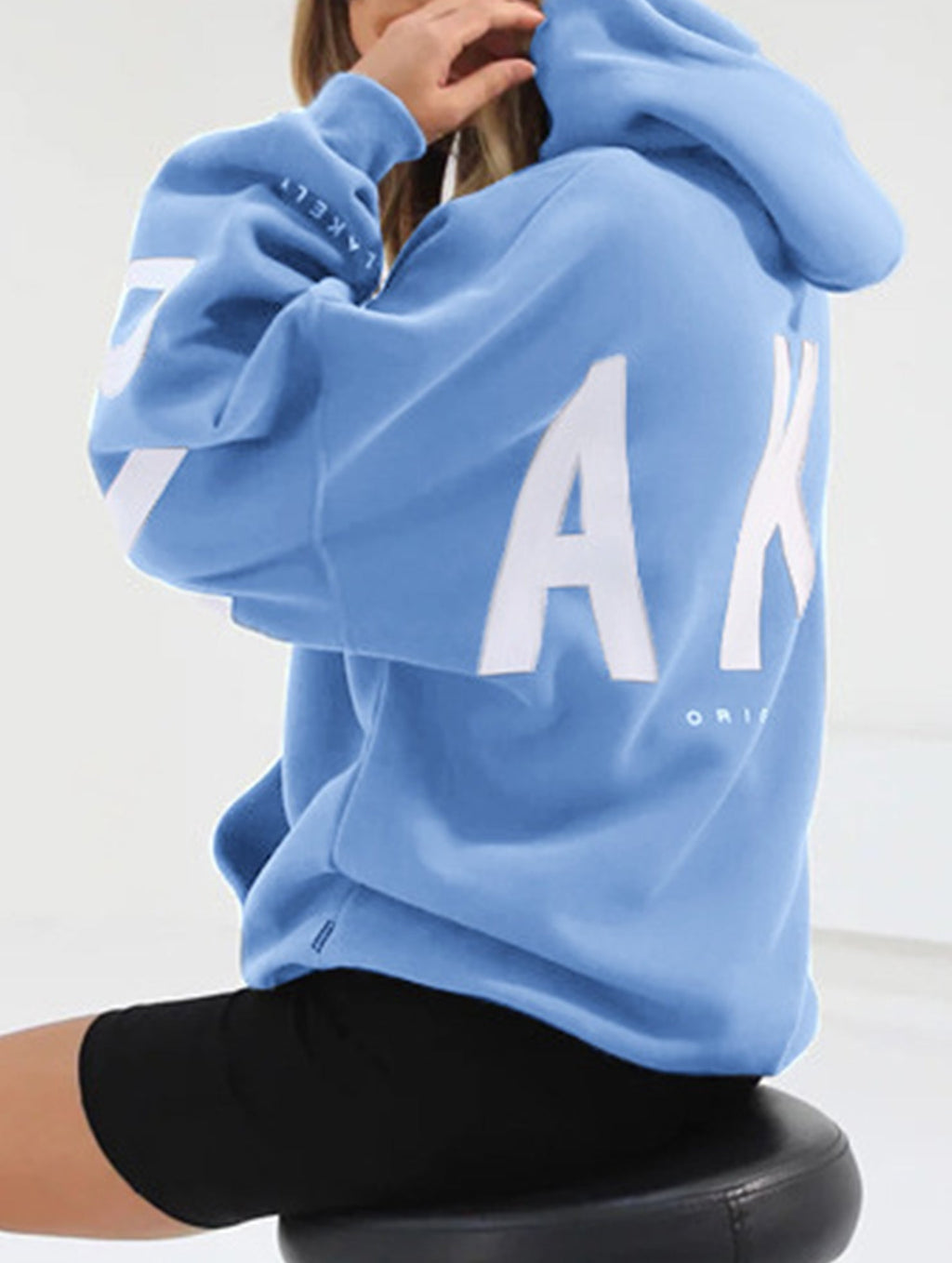 Women's Oversized Graphic Letter Hoodie Casual Streetwear Everyday Cozy Loose Fit Pullover Sweatshirt – Blue Grey - Lolly 