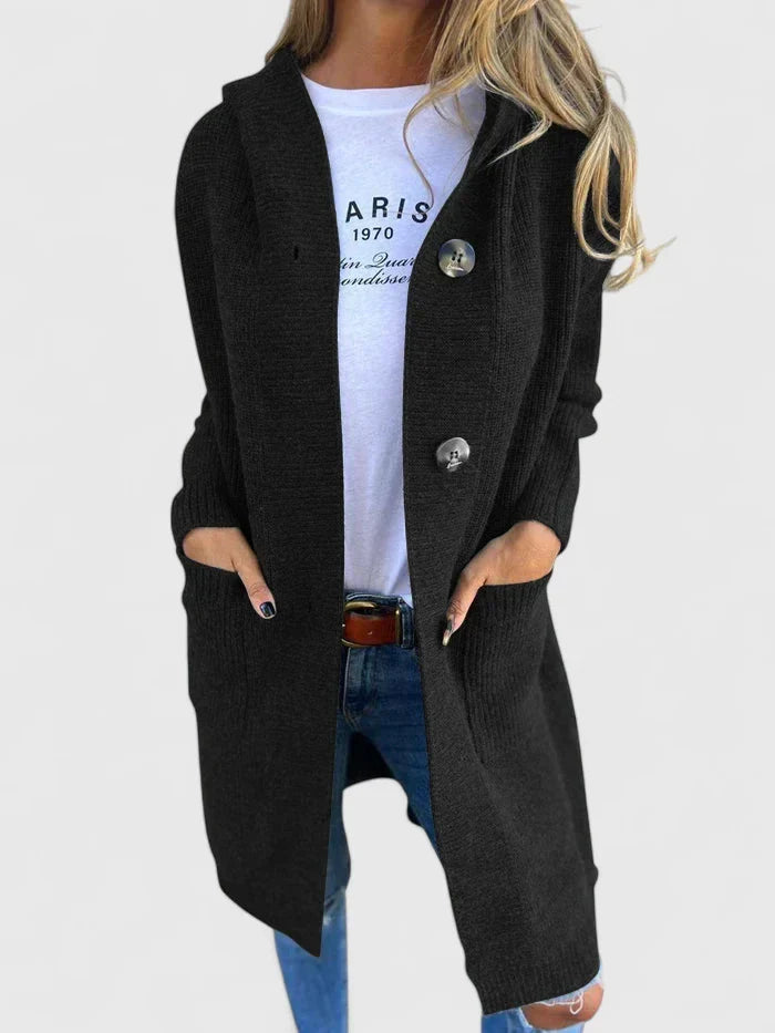 Women's Oversized Hooded Cardigan Long Knit Button-Front Cozy Casual Winter - Lolly 