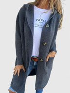 Women's Oversized Hooded Cardigan Long Knit Button-Front Cozy Casual Winter - Lolly 