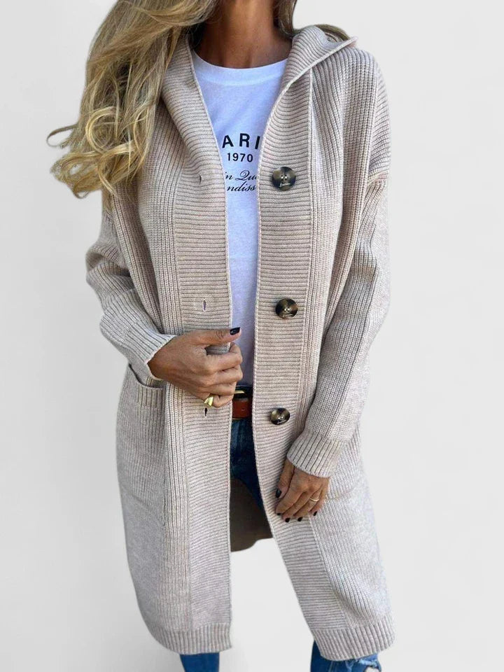 Women's Oversized Hooded Cardigan Long Knit Button-Front Cozy Casual Winter - Lolly 