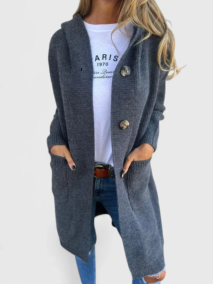 Women's Oversized Hooded Cardigan Long Knit Button-Front Cozy Casual Winter - Lolly 