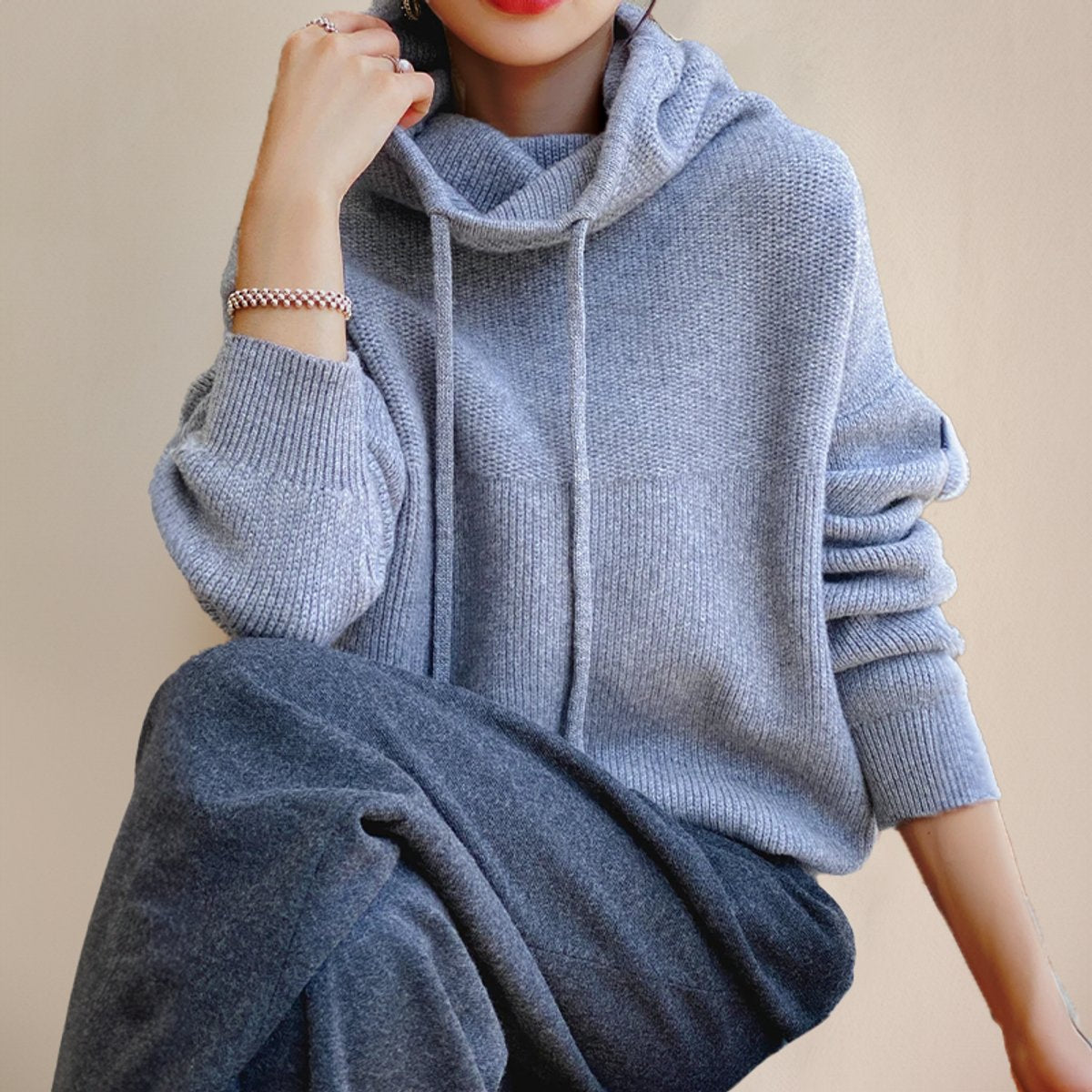 Women's Oversized Hooded Turtleneck Sweater Chunky Knit Pullover Casual Winter - Lolly 