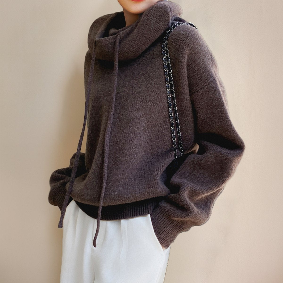 Women's Oversized Hooded Turtleneck Sweater Chunky Knit Pullover Casual Winter - Lolly 