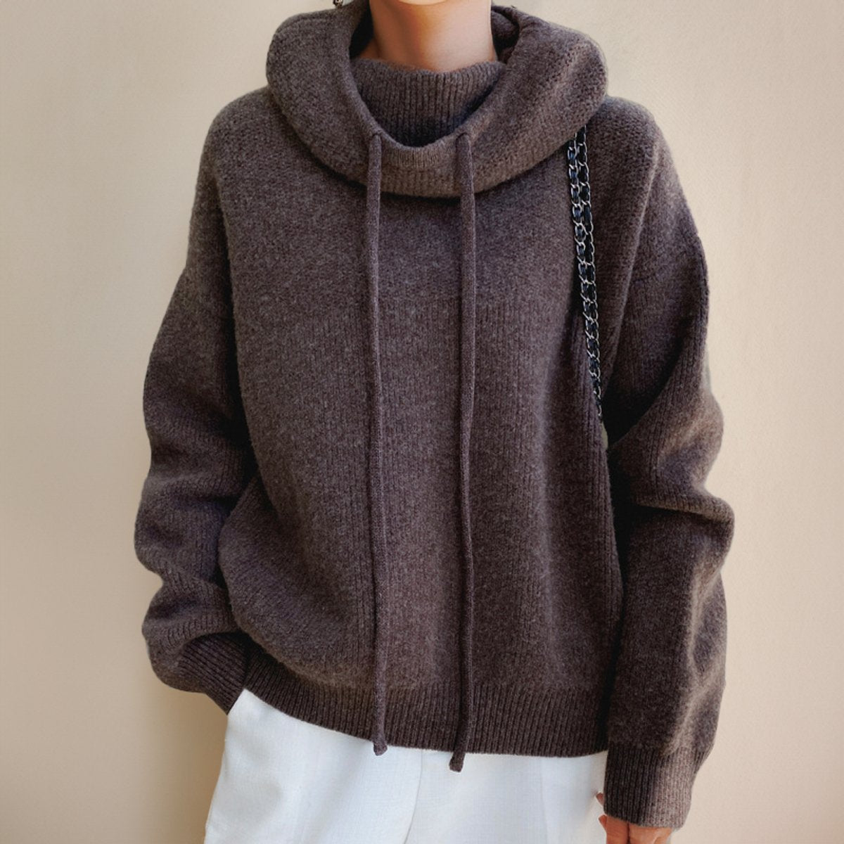 Women's Oversized Hooded Turtleneck Sweater Chunky Knit Pullover Casual Winter - Lolly 