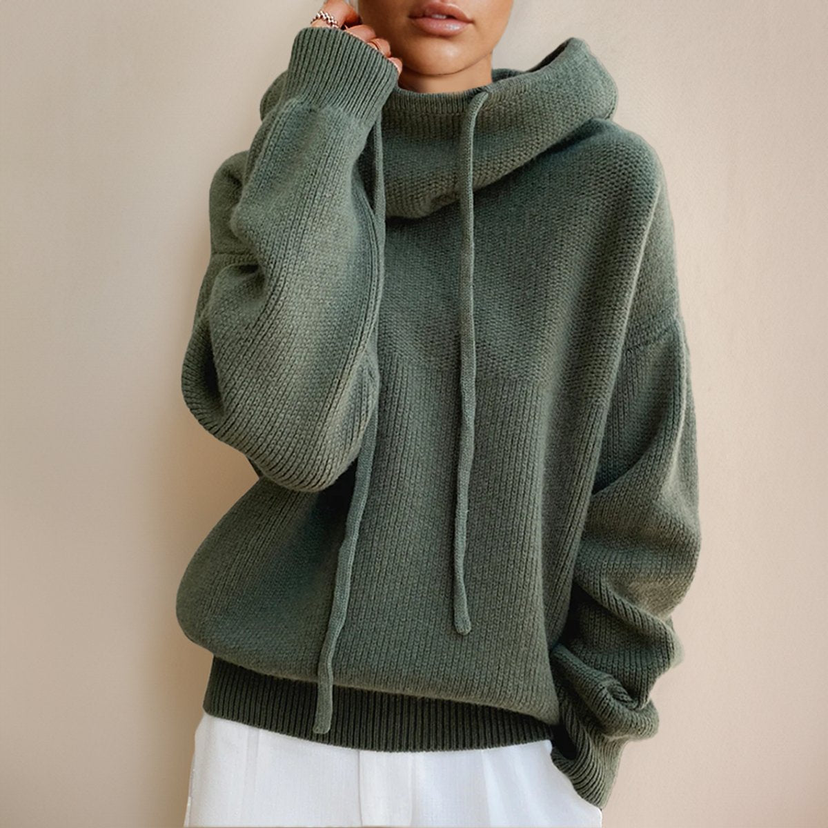 Women's Oversized Hooded Turtleneck Sweater Chunky Knit Pullover Casual Winter - Lolly 