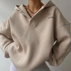 Women's Oversized Hoodie Sweatshirt V-Neck Collar Casual Pullover Loungewear - Lolly 