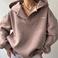 Women's Oversized Hoodie Sweatshirt V-Neck Collar Casual Pullover Loungewear - Lolly 
