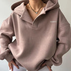 Women's Oversized Hoodie Sweatshirt V-Neck Collar Casual Pullover Loungewear - Lolly 