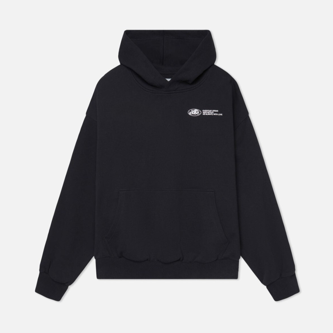 Women's Oversized Hoodie With Love Graphic Print Fleece Streetwear Casual Everyday Sweatshirt – Black - Lolly 