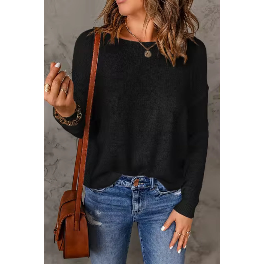 Women's Oversized Knit Pullover Sweater Casual Long Sleeve Crew Neck - Lolly 