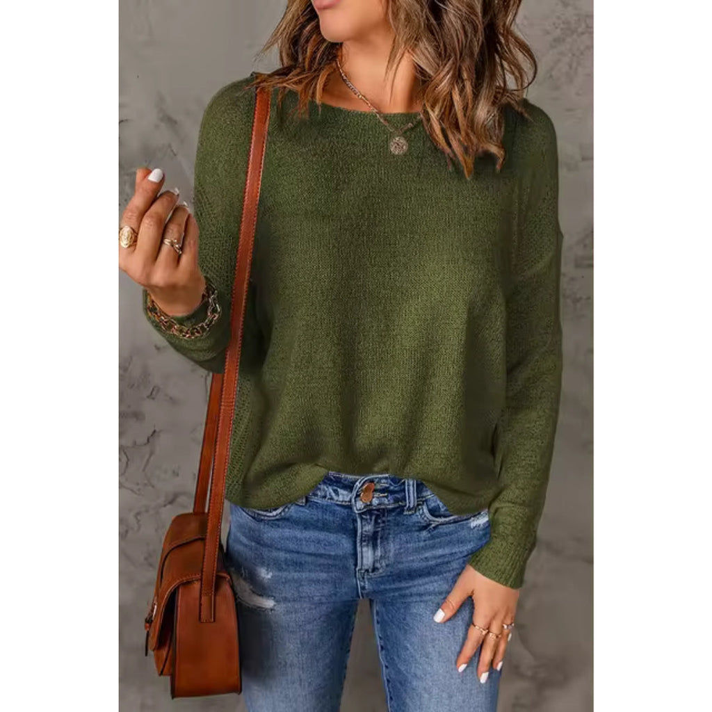 Women's Oversized Knit Pullover Sweater Casual Long Sleeve Crew Neck - Lolly 