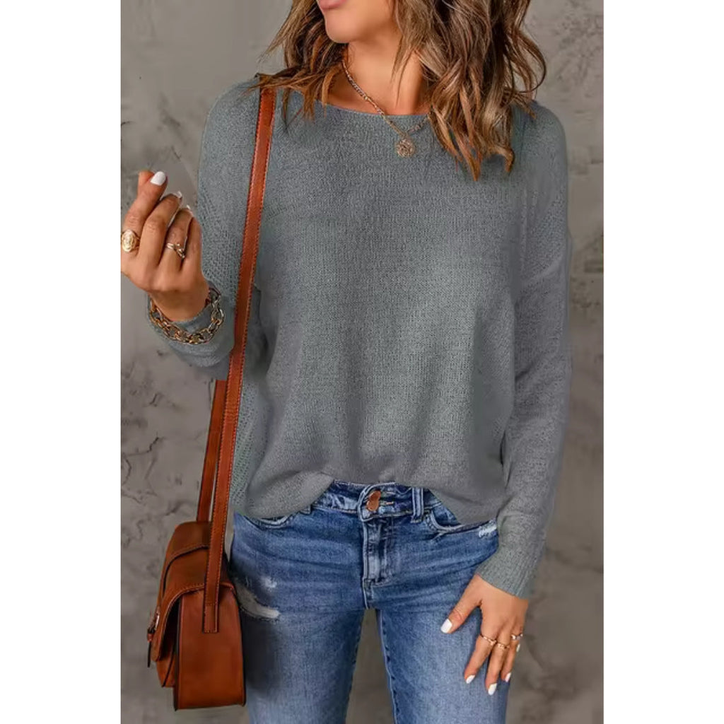 Women's Oversized Knit Pullover Sweater Casual Long Sleeve Crew Neck - Lolly 