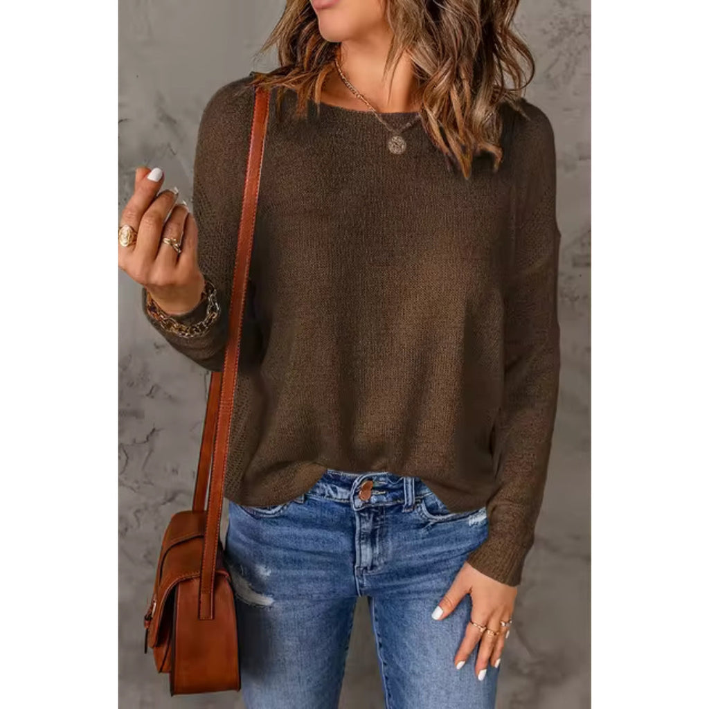 Women's Oversized Knit Pullover Sweater Casual Long Sleeve Crew Neck - Lolly 
