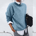 Women's Oversized Knit Sweater Crew Neck Pullover Casual Winter - Lolly 