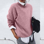 Women's Oversized Knit Sweater Crew Neck Pullover Casual Winter - Lolly 