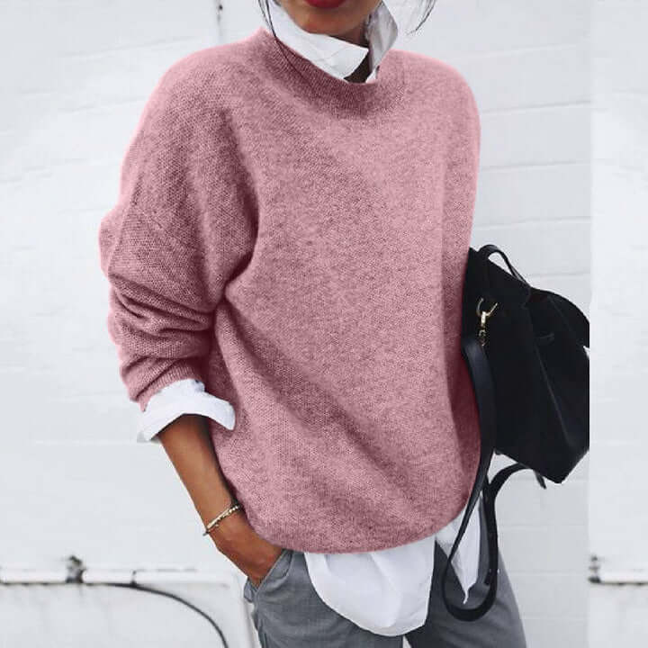 Women's Oversized Knit Sweater Crew Neck Pullover Casual Winter - Lolly 