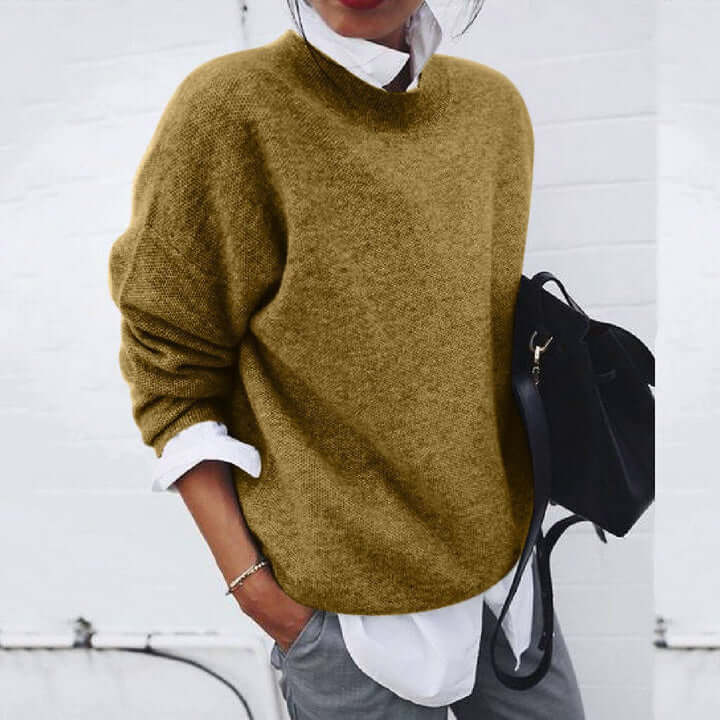 Women's Oversized Knit Sweater Crew Neck Pullover Casual Winter - Lolly 