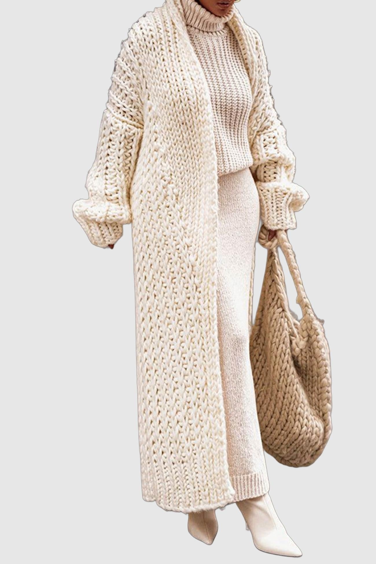 Women's Oversized Open-Front Chunky Knit Longline Cardigan Winter Layering - Lolly 