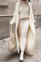 Women's Oversized Open-Front Chunky Knit Longline Cardigan Winter Layering - Lolly 