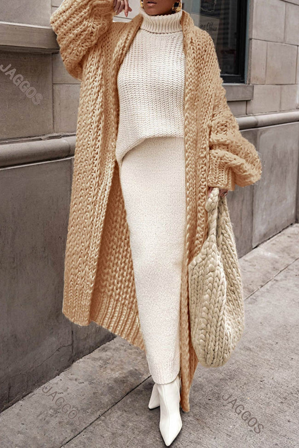 Women's Oversized Open-Front Chunky Knit Longline Cardigan Winter Layering - Lolly 