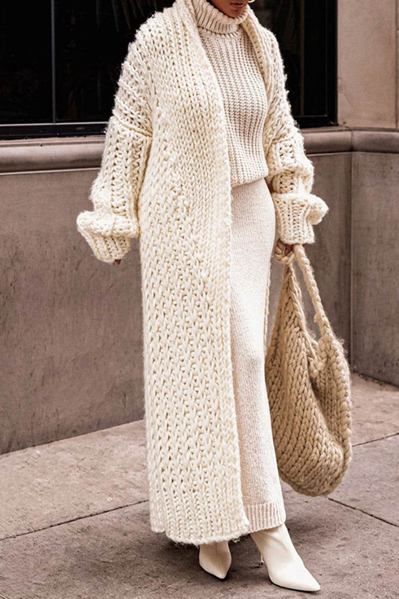 Women's Oversized Open-Front Chunky Knit Longline Cardigan Winter Layering - Lolly 