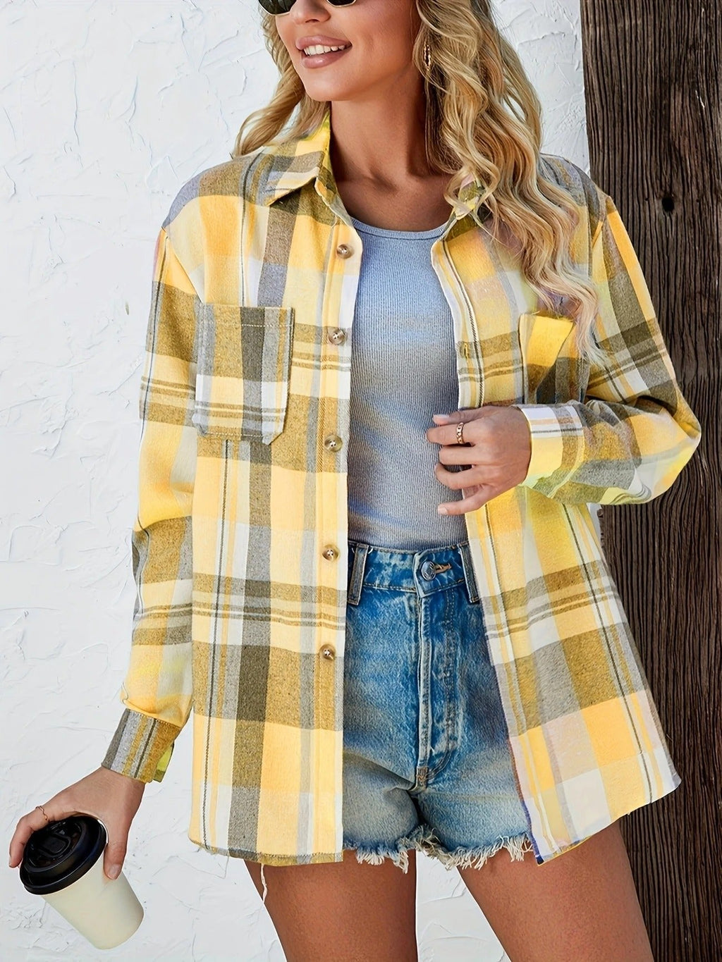 Women's Oversized Plaid Flannel Shirt Open-Front Cardigan Long Sleeve Casual Layering - Lolly 