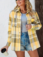 Women's Oversized Plaid Flannel Shirt Open-Front Cardigan Long Sleeve Casual Layering - Lolly 