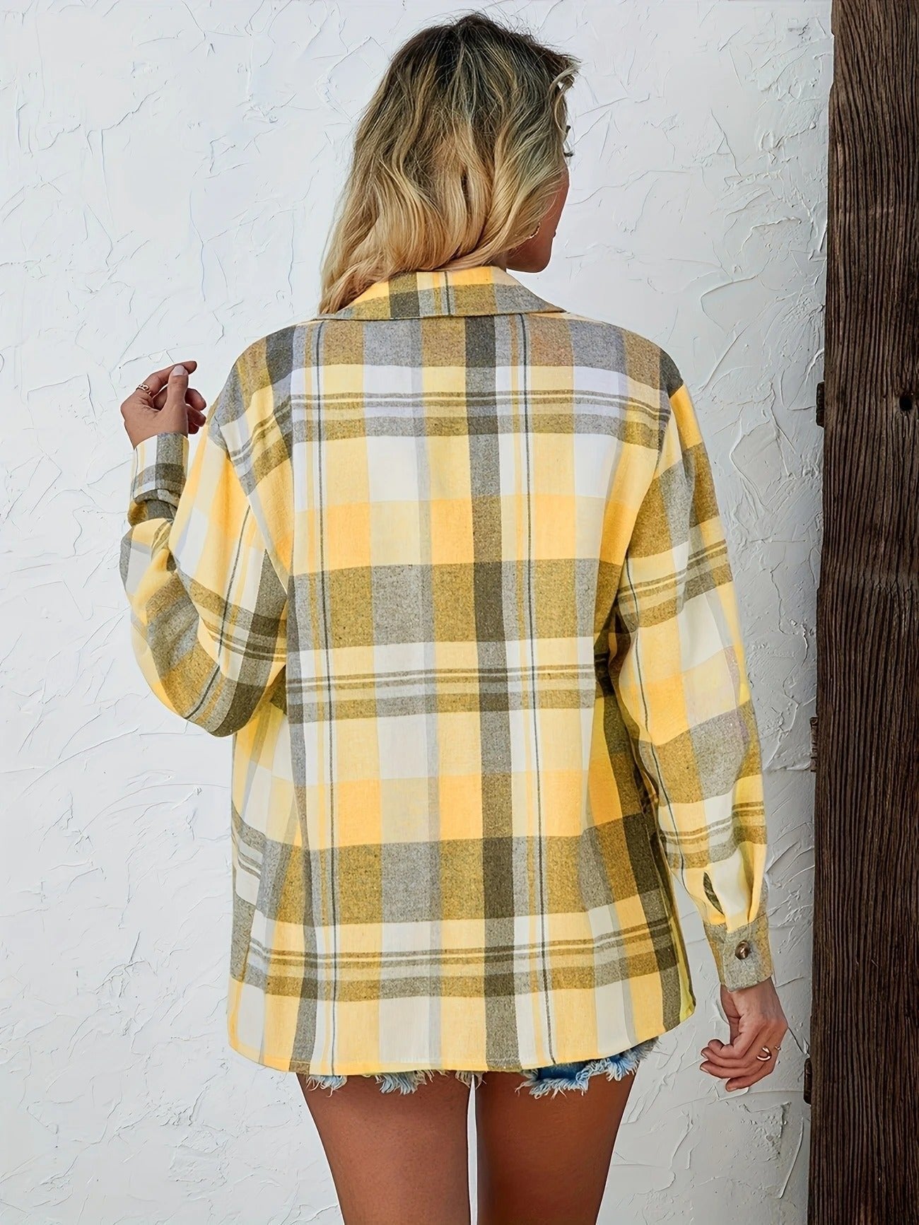 Women's Oversized Plaid Flannel Shirt Open-Front Cardigan Long Sleeve Casual Layering - Lolly 