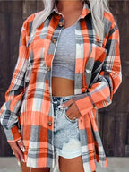 Women's Oversized Plaid Flannel Shirt Open-Front Cardigan Long Sleeve Casual Layering - Lolly 