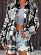 Women's Oversized Plaid Flannel Shirt Open-Front Cardigan Long Sleeve Casual Layering - Lolly 
