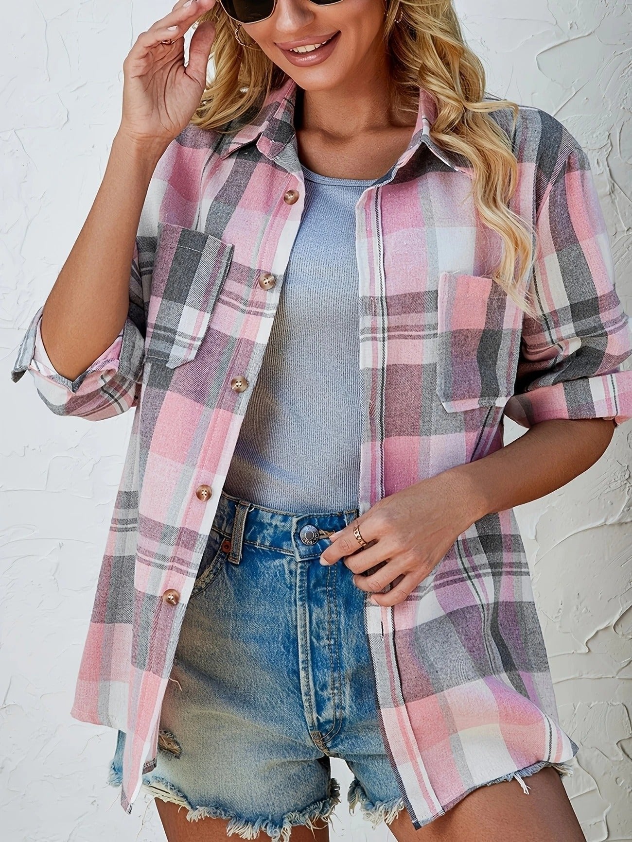 Women's Oversized Plaid Flannel Shirt Open-Front Cardigan Long Sleeve Casual Layering - Lolly 